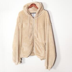 NEW Savage Fenty Women’s Hooded Teddy Jacket Tan Plush Fleece Zip Front Size 4X